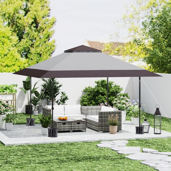 Outsunny 13' x 13' Pop Up Canopy Tent, UPF50 Instant Tents for Parties, Height Adjustable, with Wheeled Carry Bag and 4 Sand Bags, Gray