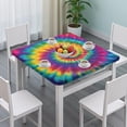 thumbnail image 3 of Rainbow Tie Dye Mandala Pattern Square Fitted Tablecloth with Elastic Edge,Square Table Cover,Washable Elastic Table Cover for Home Kitchen Party Decor 34"x34", 3 of 6