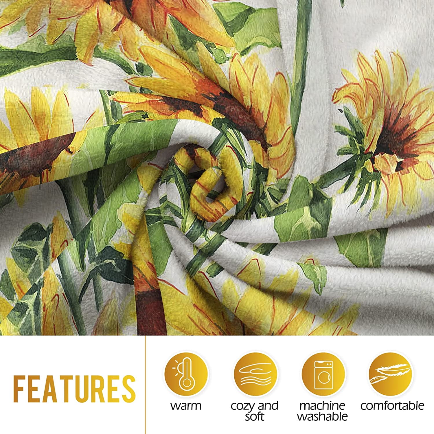 Sunflower Blanket Gifts for Women Girls Mom Decor for Home Bedroom Living Room Office Dorm, Soft Fluffy Lightweight Throw Blankets White 50"x60"