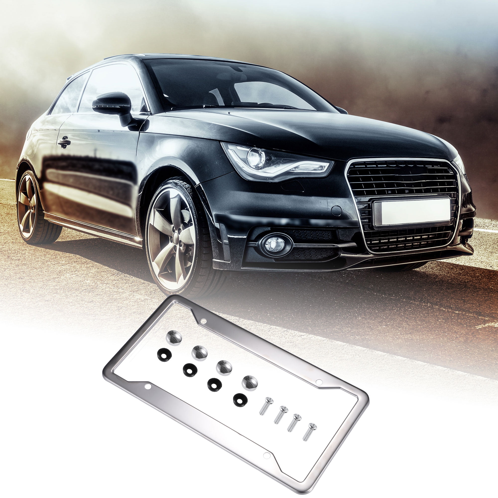 Unique Bargains License Plate Frame Metal Car Tag Cover Rust Proof Holder with Screws