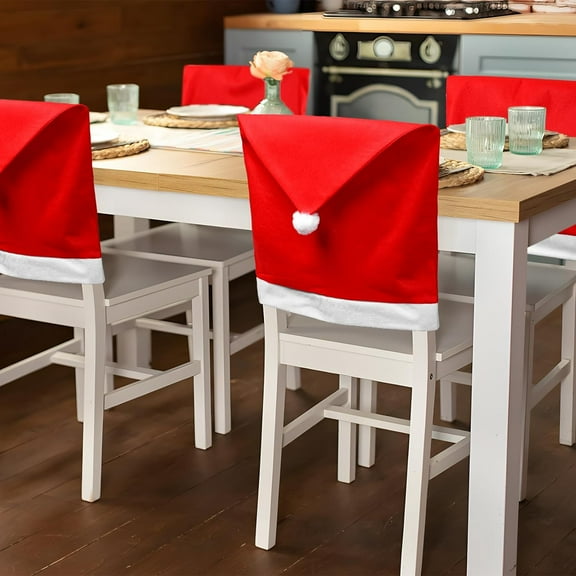 4PCS Christmas Chair Covers,Red Christmas Santa Claus Hat Xmas Chair Slipcovers Sets for New Year Dinning Room Decoration