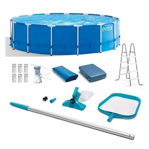Intex 15' X 48" Metal Frame Round Above Ground Pool Set 6-pack Filters with Maintenance Kit