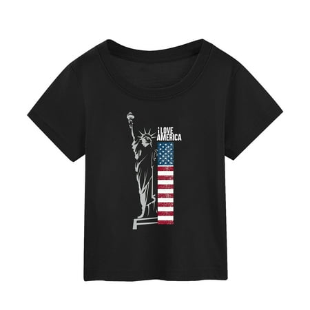 

Girl S Short Sleeve T-Shirt Summer Independence Day Printed Short Sleeved T Shirt Gift for Boy and Girl Teacher Shirts Clothes Black-B 110