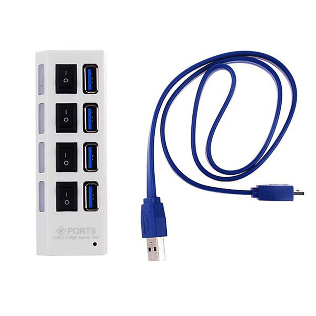 4Ports USB3.0 Hub Adapter Desk Car Charger Dock for Cell Phone/ MP3 White 