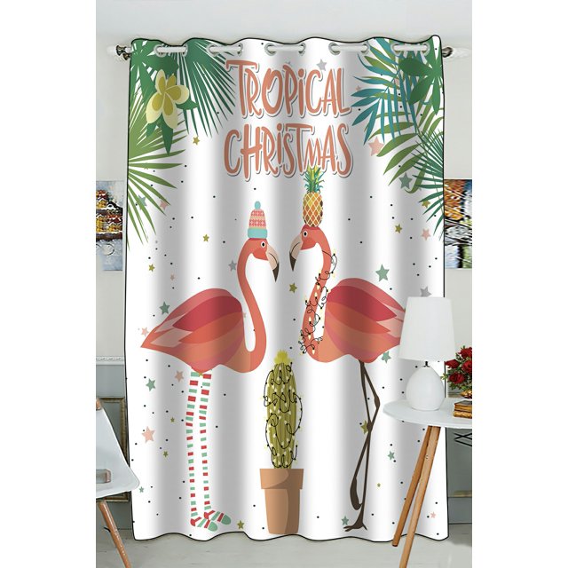 Cortina opaca ABPHQTO con ojales de flamencos y plantas navideñas tropicales 130x210 cm