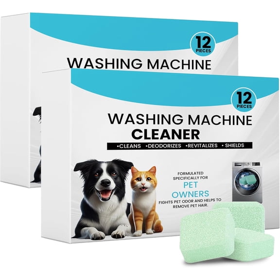 Washer Machine Cleaner Tablets-24Pack-12 Month Supply,Formulated for Pet Owners Washing Machine Cleaner,Compatible with HE,Easily pet hair remover for laundry.Top & Front Load Washer.Septic Safe.