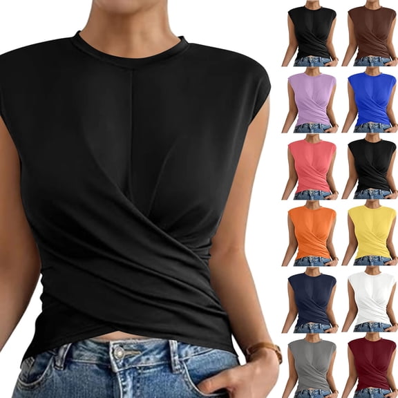 VBVC Women's Twist Back Cap Sleeve Top , Ladies' Crew Neck Fitted Wrap Blouse , Casual Summer Dressy Tank Top For Women,Black,XS-XL