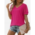 thumbnail image 4 of Womens Casual V Neck T Shirts Swiss Dotted Puffy Sheer Short Sleeve Blouses, 4 of 5