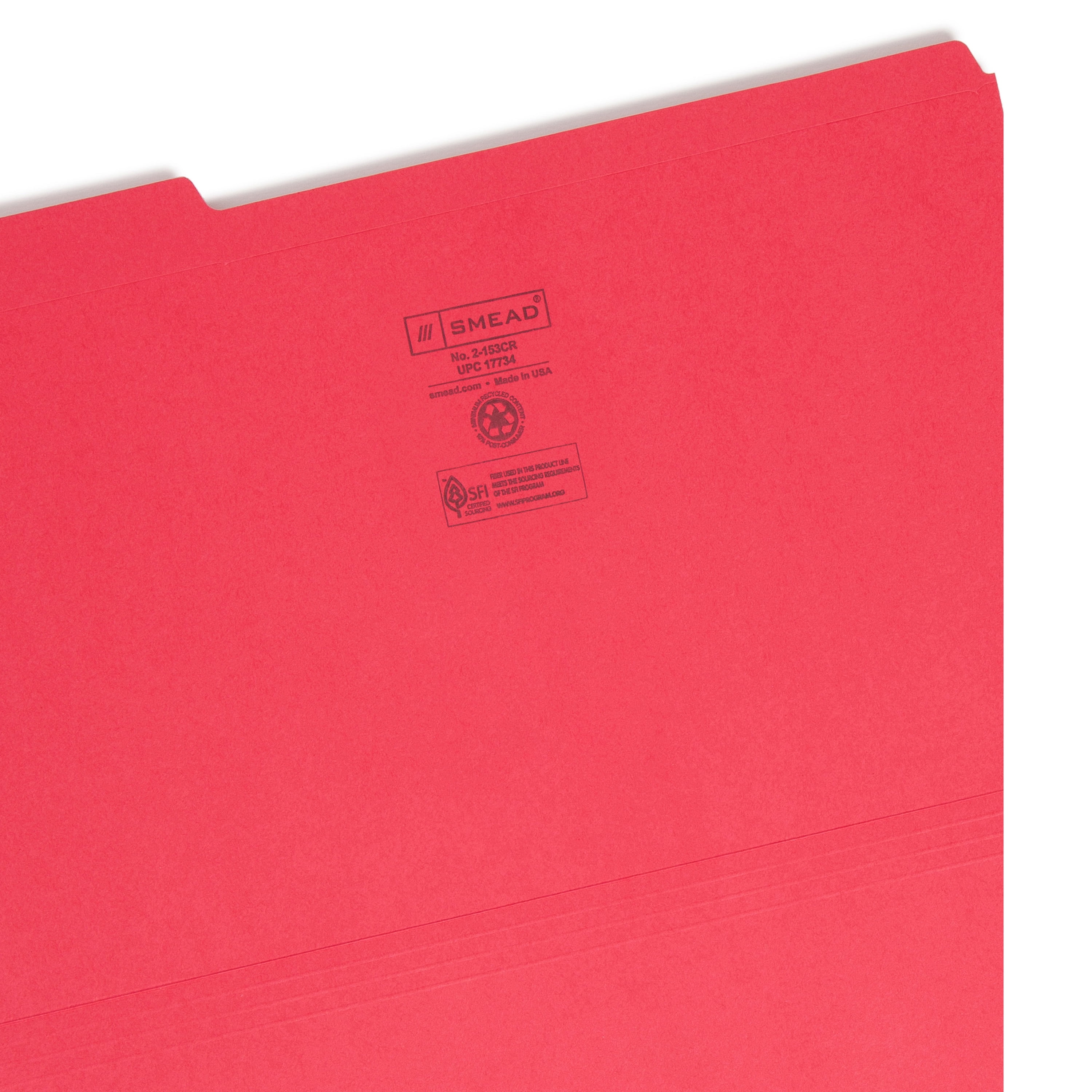 Smead File Folder, Reinforced 1/3-Cut Tab, Legal Size, Red, 100 per Box (17734)