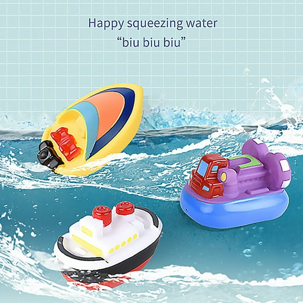 Juego de 6 juguetes de baño con forma de barco de dibujos animados, juguetes con chorros de agua para bebés y niños, juguetes para la hora del baño