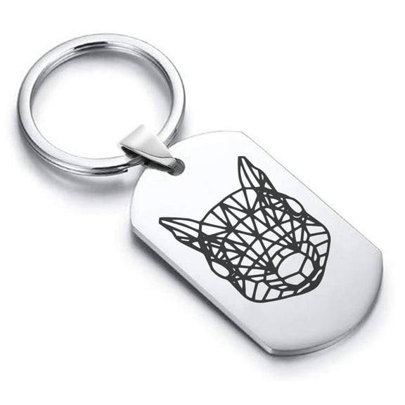 Stainless Steel Geometric Polygon Squirrel Animal Dog Tag Keychain Circle Ring