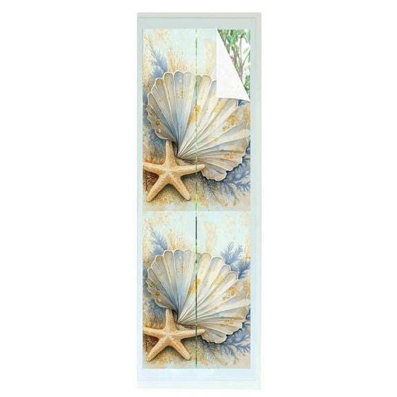 Window Privacy Film Coastal Shell Stained Glass Window Film Decorative Sun Block Window Cover Starfish Summer Beach Nautical Ocean Window Clings Static Adhesive Sticker for Bathroom 17.7"x78.7"