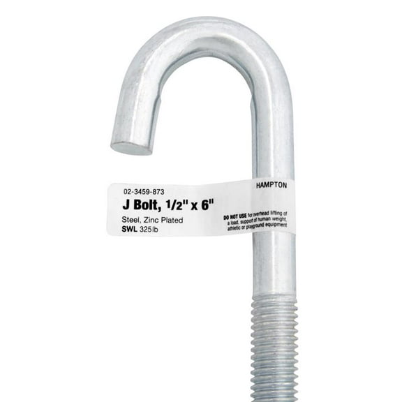 Hampton 02-3459-873 Zinc-Plated Steel J-Bolt 1/2 x 6 L in. with Nut