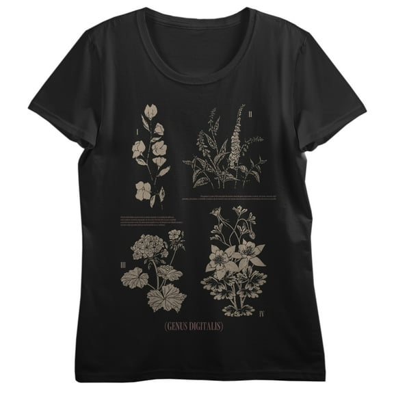 Botanical Grid Women's Black Short Sleeve Tee-Medium