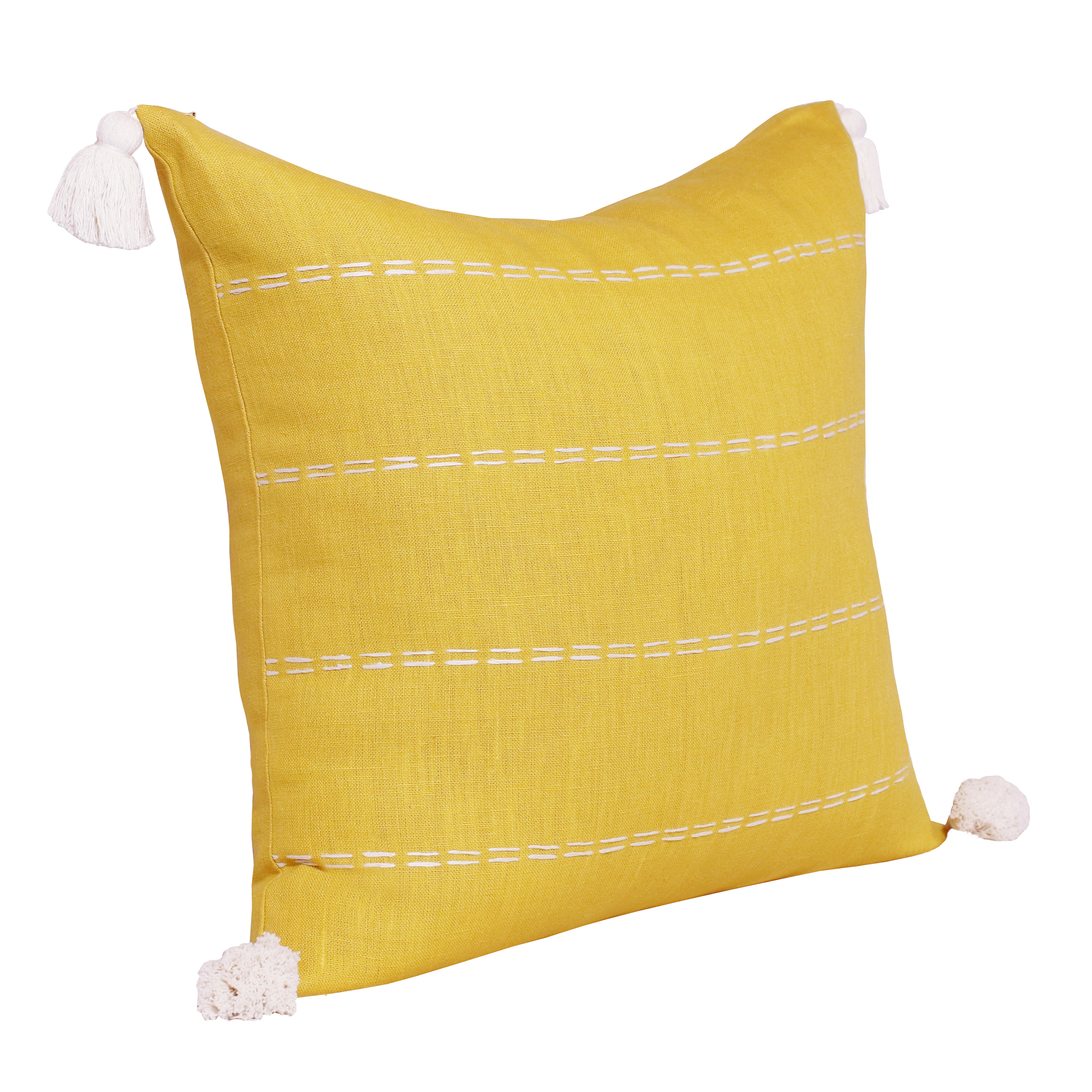 Harlow Hill Faye 20" x 20" Mustard Striped Linen Adult Decorative Throw Pillow Cover