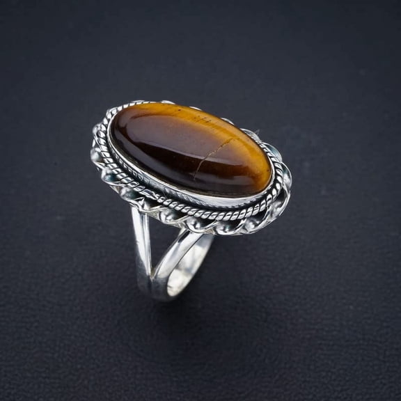 StarGemsยฎ Natural Tiger Eye Handmade 925 Sterling Silver Ring 8.75 F1103