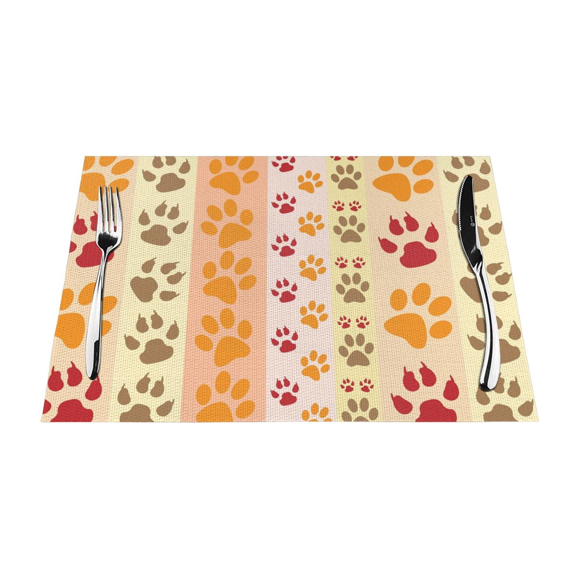 XMXY Woven Placemats Set of 6 PCS, Fun Dog Paw Print Table Mats