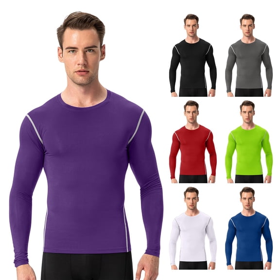 Migroa Men's Compression Long Sleeve Athletic Workout T-Shirt Top - Moisture-Wicking Sports Undershirt, Quick Dry Technology - Ideal for Winter Gym Training, Outdoor Running, Sports