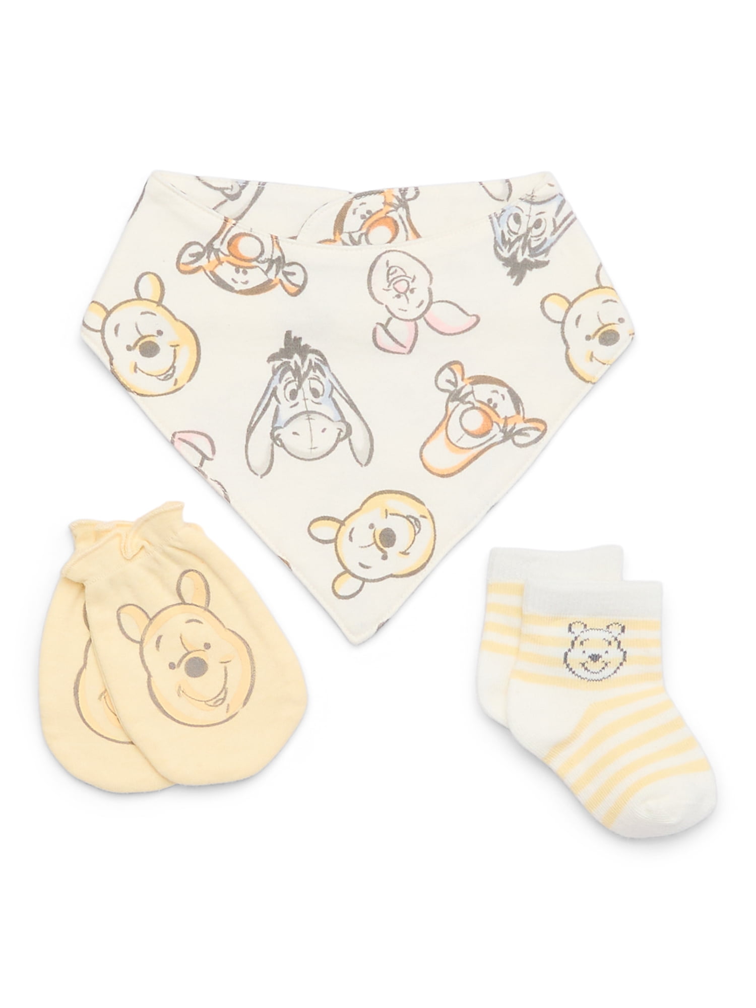 Disney Baby Wishes + Dreams Character Infant Baby Accessories Bib, Socks and Mittens Set, 3-Pack, Sizes Newborn-12 Months