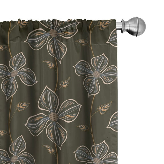 Ambesonne Flower Curtains, Blooming Petals Doodle, Pair of 28"x95", Umber Orange Slate Blue