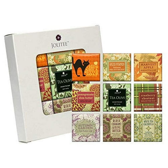 French Milled Botanical Soap Sampler Set in Nine Fabulous Scents, Individually Wrapped Vegetable Based Mini Soaps with Essential Oils, Shea Butter and Natural Extracts (Fall Fun)