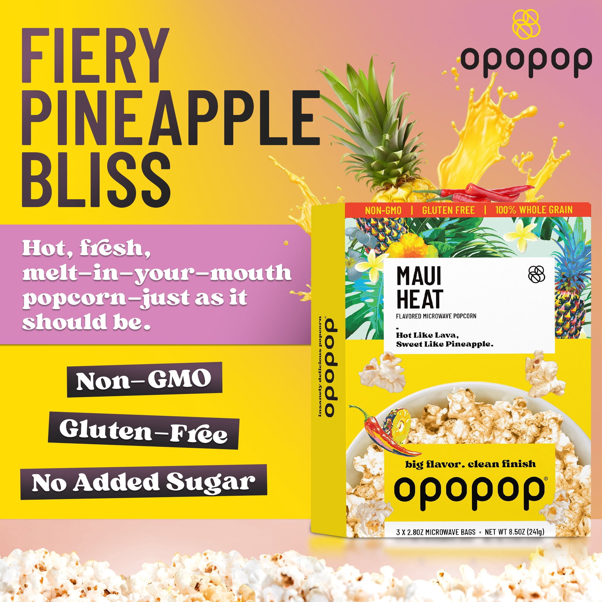 Opopop Microwave Popcorn Maui Heat Flavor 2.8oz/3ct