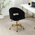 thumbnail image 2 of Home Office Swivel Desk Chair, Modern Velvet Vanity Chair, Height Adjustable Armchair with Gold Base, Ergonomic Office Chair for Task Study Computer Room, Light Blue, 2 of 18