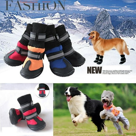 4PCS Pets Dog Winter Warm Snow Booties Waterproof Anti-Slip Protective Shoes