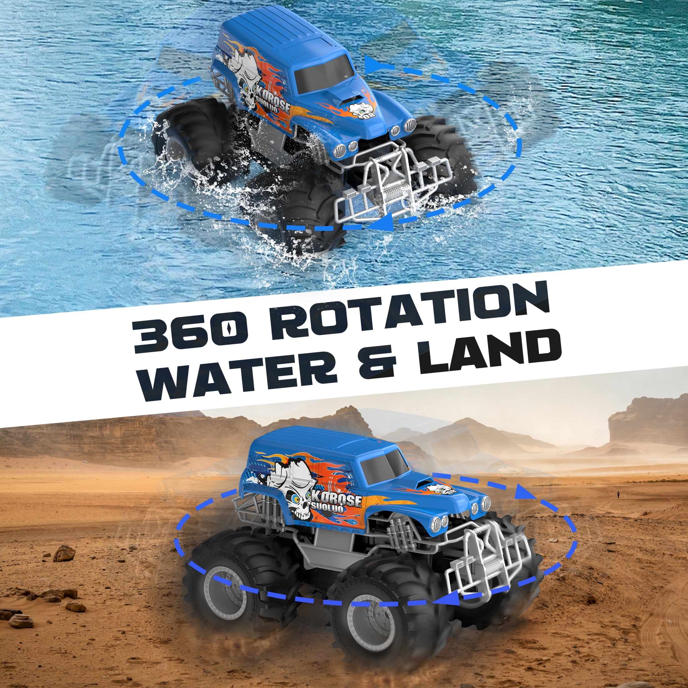 Amphibious Remote Control Car Toys for Boys Girls 2.4GHz 1:16 All Terrain Off-Road RC Car Waterproof RC Monster Truck Kids Pool Toys Remote Control Boat Gifts for Christmas