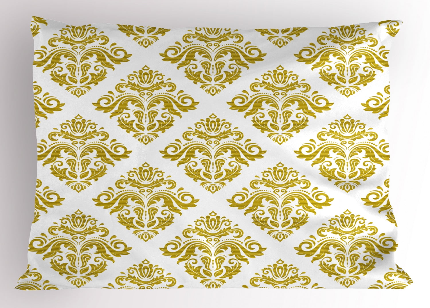 Gold and White Pillow Sham Traditional Floral Damask Victorian Design