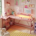 thumbnail image 2 of Bestier Bureau de Jeu en L de 58 Pouces, avec Lumières DEL, Support pour Moniteur, Prise de Courant, pour Ados et Adultes, 2 of 6