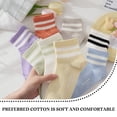 thumbnail image 2 of LDU Women's Ankle Socks with White Stripes, Breathable Cotton Lycra Sports Socks with Moisture Wicking, 6 Pairs, 2 of 6