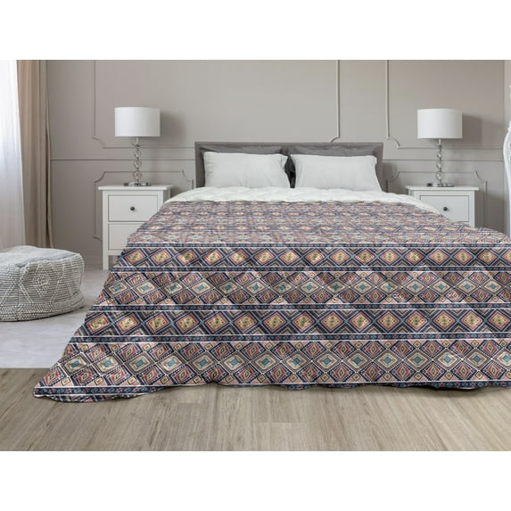 Colorful Down Alternative Comforter, Abstract Geometrical Ornaments Wavy Zigzag Shapes and Jagged Stripes Pattern, Microfiber Quilt for All Season, 5 Sizes, Multicolor, by Ambesonne