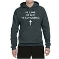 thumbnail image 2 of Wild Bobby, He Came He Saw He Conquered Inspirational/Christian Unisex Graphic Hoodie Sweatshirt, Charcoal, Medium, 2 of 6