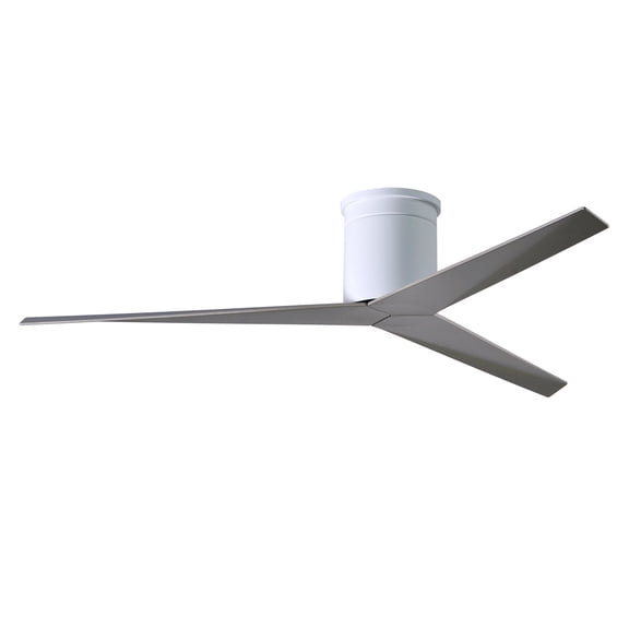 Eliza-H 3-blade ceiling mount paddle fan in Gloss White finish with brushed nickel ABS blades.