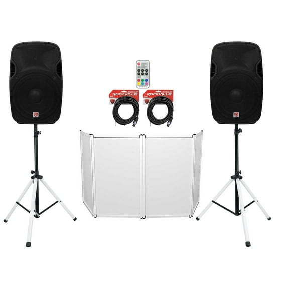 2 Rockville SPGN154 15" 1600w DJ PA Speakers Stands w/LED's Remote Cables Facade
