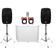 2 Rockville SPGN154 15" 1600w DJ PA Speakers+Stands w/LED's+Remote+Cables+Facade