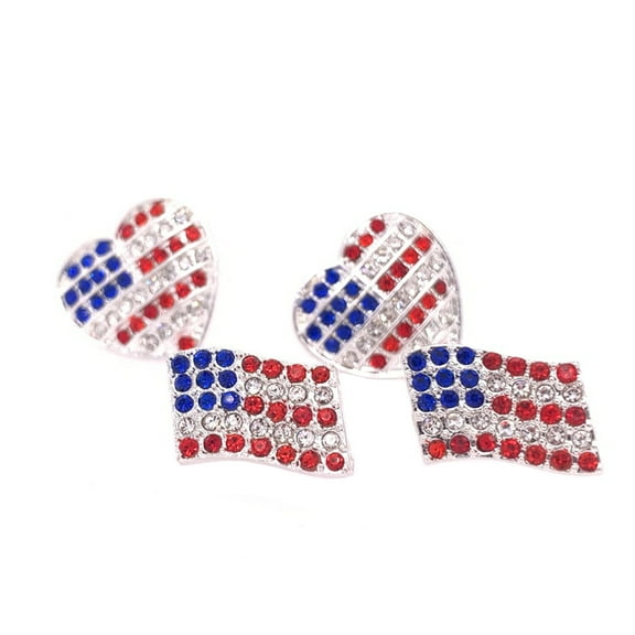 American Flag Rhinestone Earrings, Two Pair