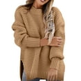 thumbnail image 2 of Oversized Sweaters for Women Turtleneck Elegant Warm Solid Color Coarse Knit Side Slit Loose Sweater Fall Fashion 2023 Khaki, 2 of 8