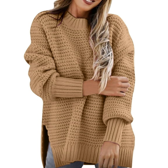 Women's Pullover Sweater Casual Half Turtleneck Fashion Loose Elegant Warm Oversized Knitted Pullover Solid Color Autumn Style for Women