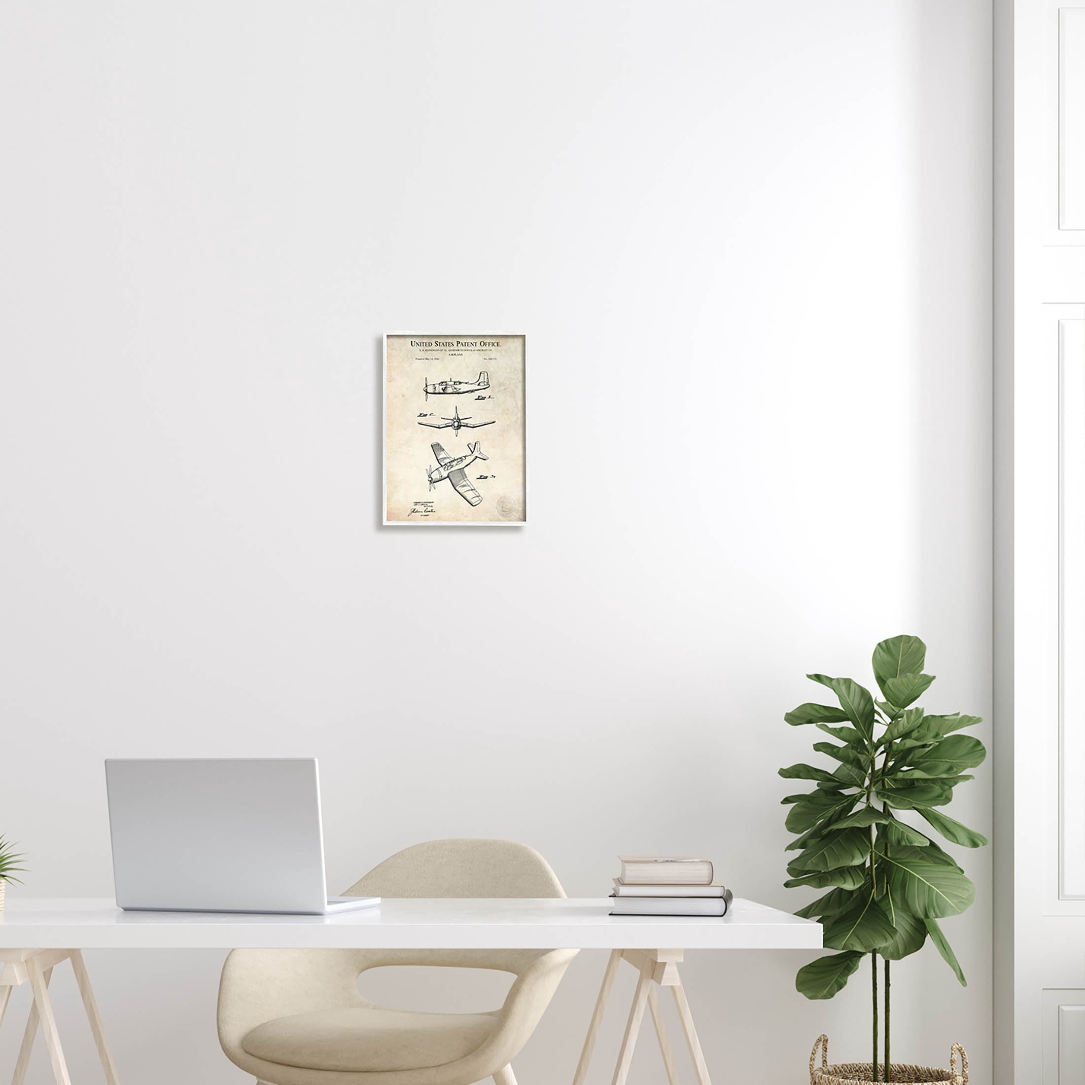 Stupell Industries Vintage Distressed Patent Airplane Graphic Art White Framed Art Print Wall Art, Design by Karl Hronek