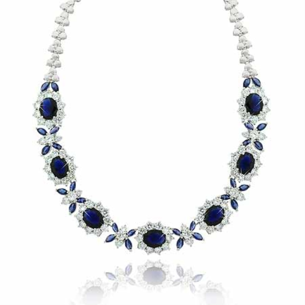 Estate Sterling Silver .925 Simulated Diamond & Simulated Blue Sapphire Cubic Zirconia Stone Necklace 16" by SilverSpeck