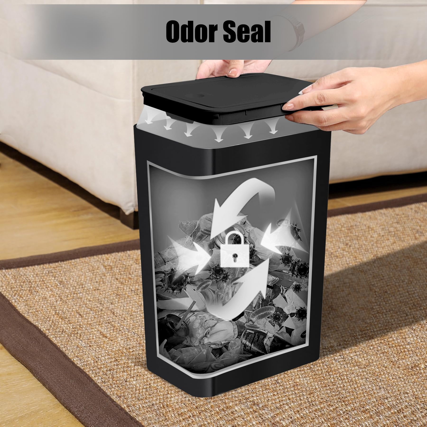 Bathroom Trash Can with Lid 10 Liter Slim Garbage Bin Small Waste Basket Pop-Up Lid for Kitchen Bedroom Living Room Office Black