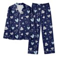 thumbnail image 6 of Youpwaven Valentines Pajamas Set for Womens Heart Print Soft Breathable Milk Silk Button up Collared Sleepwear, 2-Piece, Dark Blue, Size XL, 6 of 6