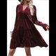 thumbnail image 2 of Vestido Babydoll Elegante de Terciopelo para Mujer, de Larga, Informal, con Escote en V, Corte A, Fluido, Formal, para Fiesta de Boda. Rojo Vino L, 2 of 8