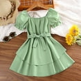 thumbnail image 4 of Robes pour Adolescentes Manches Volantes en Maille Col Rond Robe Décontractée Unie Verte 7-8 Ans, 4 of 4