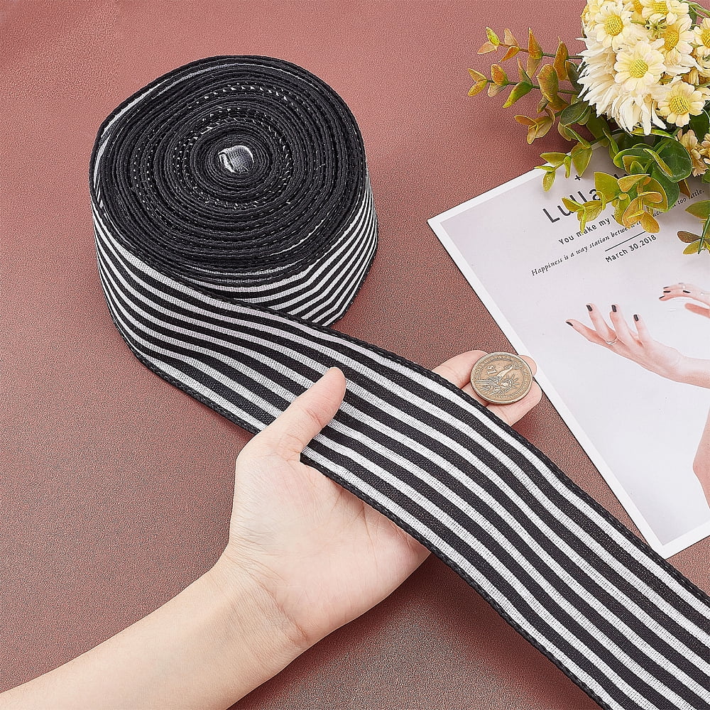 Polyester Ribbon Black and White Stripe Pattern 2-1/2 inch(62mm) 12 yards/roll
