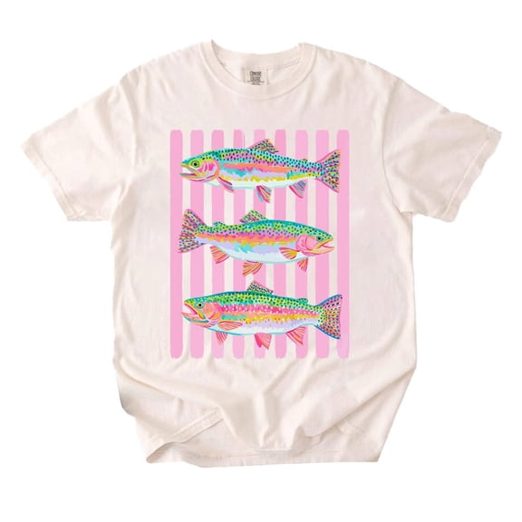 Fish Shirt, Rainbow Trout Fishing Shirt, Preppy Summer Graphic Tee, Bright Color Fish T-Shirt