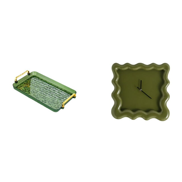Bandeja para servir,Bandeja rectangular para servir en la cocina con asa,Reloj de pared,Reloj de pared decorativo para baño o dormitorio,Reloj de pared cuadrado silencioso,sin tictac,ideal
