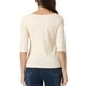 thumbnail image 3 of Camisetas casuales de mujer Inspire Chic con mangas de codo, cuello barco, ajuste slim, color beige, talla M, 3 of 6